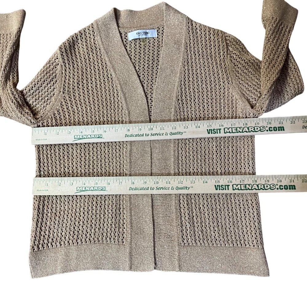 Jones Studio Gold Sparkle Open Front Cardigan Womens M Used New Years Eve - Picture 11 of 16